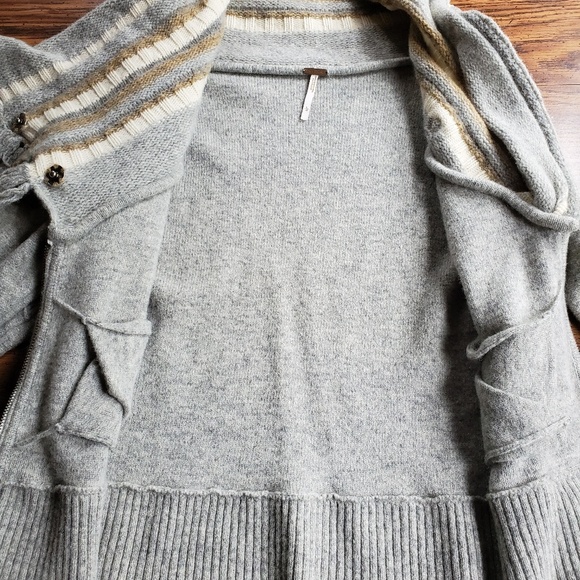 Free People Wool Shawl Knit Collar Zip Sweater - Picture 7 of 8